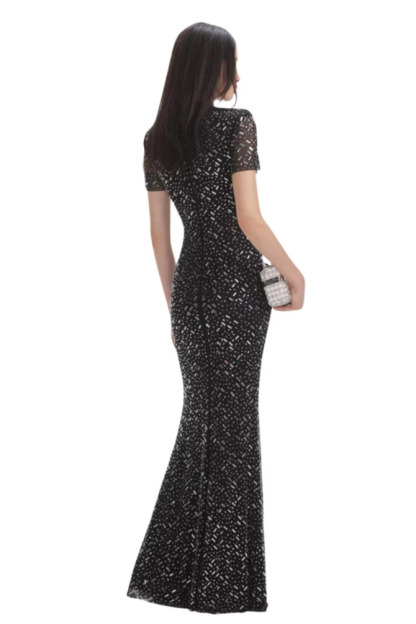 Ensely High Neck Rhinestone Maxi Dress In Black