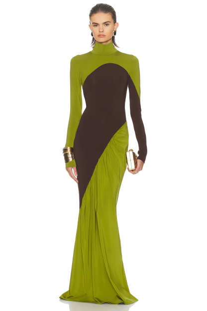 Vanne High Neck Colorblock Maxi Dress In Green