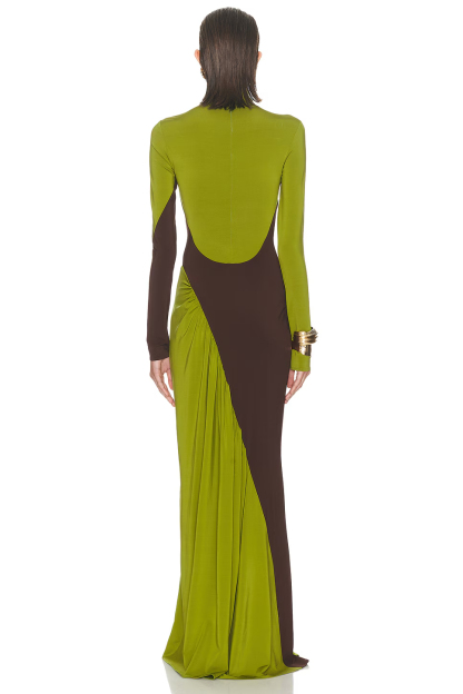 Vanne High Neck Colorblock Maxi Dress In Green