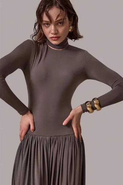 Raziya Long Sleeve Draped Jumpsuit In Grey