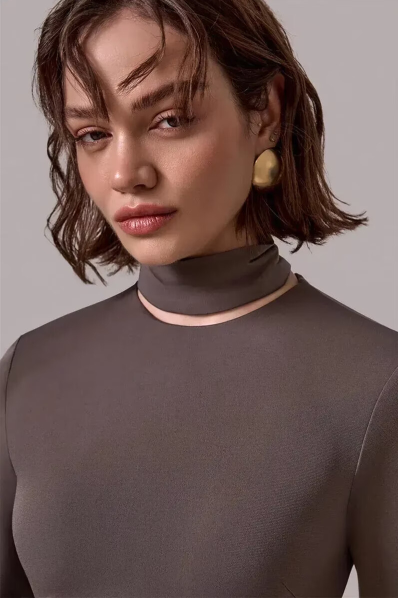 Raziya Long Sleeve Draped Jumpsuit In Grey