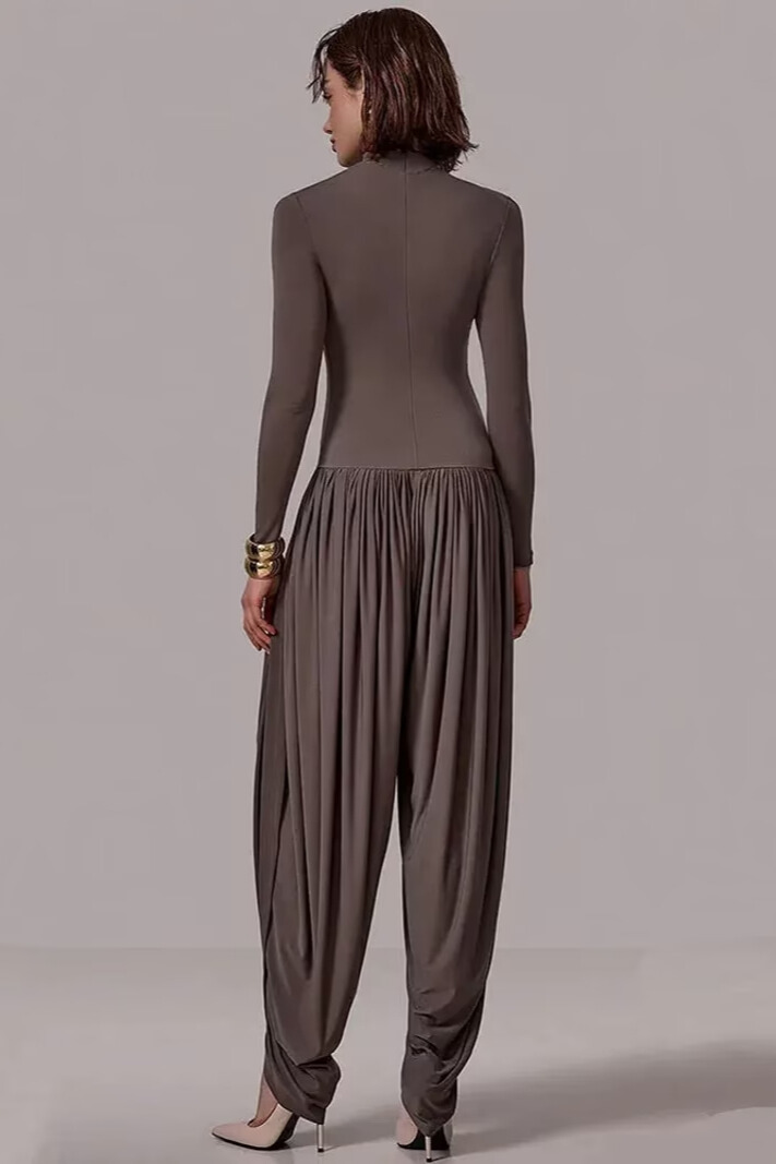 Raziya Long Sleeve Draped Jumpsuit In Grey