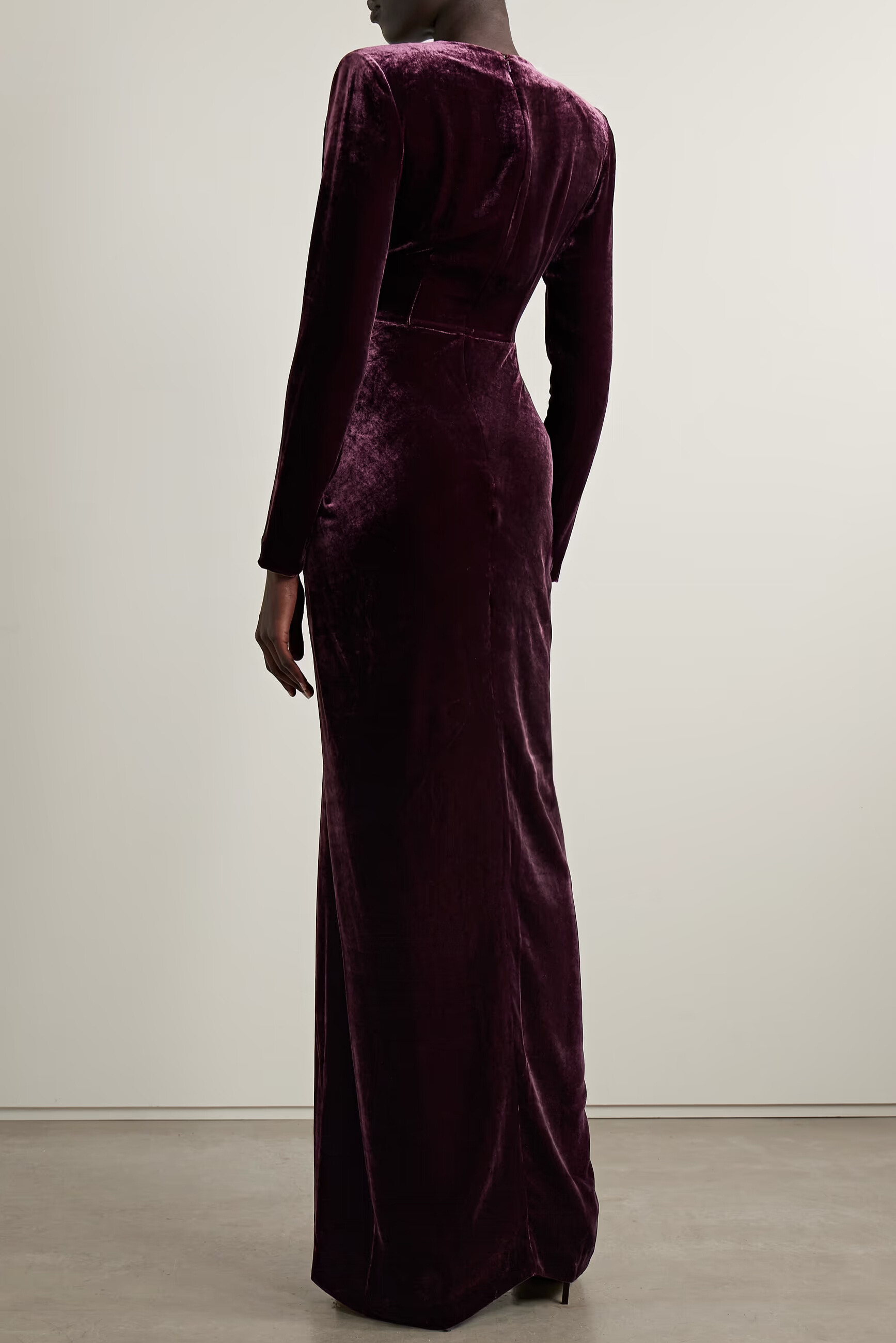 Helia Plunge Neck Velvet Maxi Dress In Plum