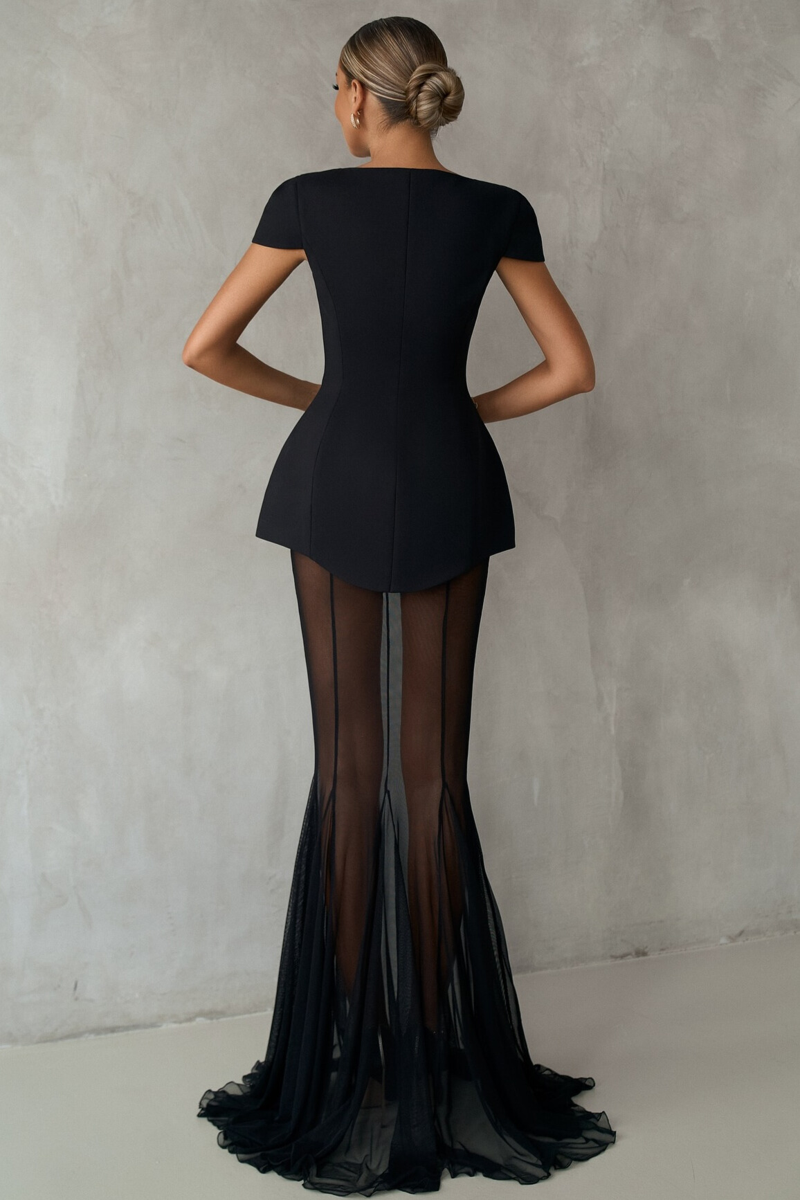 Lindro Mermaid Mesh Maxi Dress Set In Black