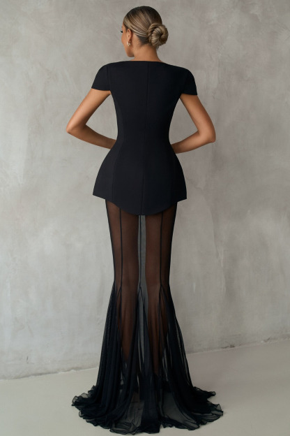 Lindro Mermaid Mesh Maxi Dress Set In Black