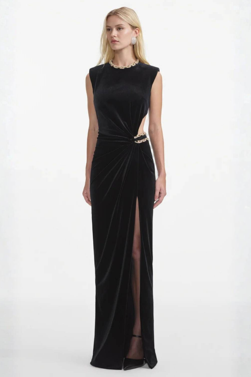 Irena Embellished Cutout Split Maxi Dress In Black