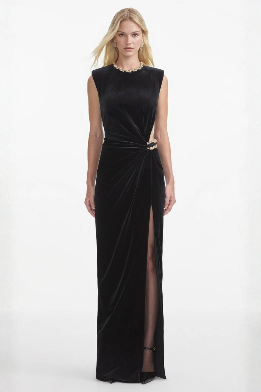 Irena Embellished Cutout Split Maxi Dress In Black