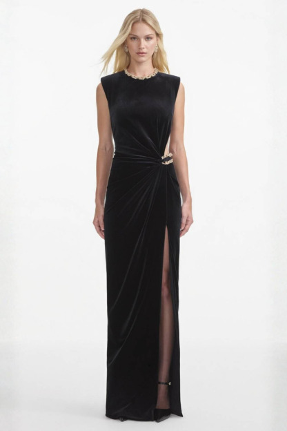 Irena Embellished Cutout Split Maxi Dress In Black