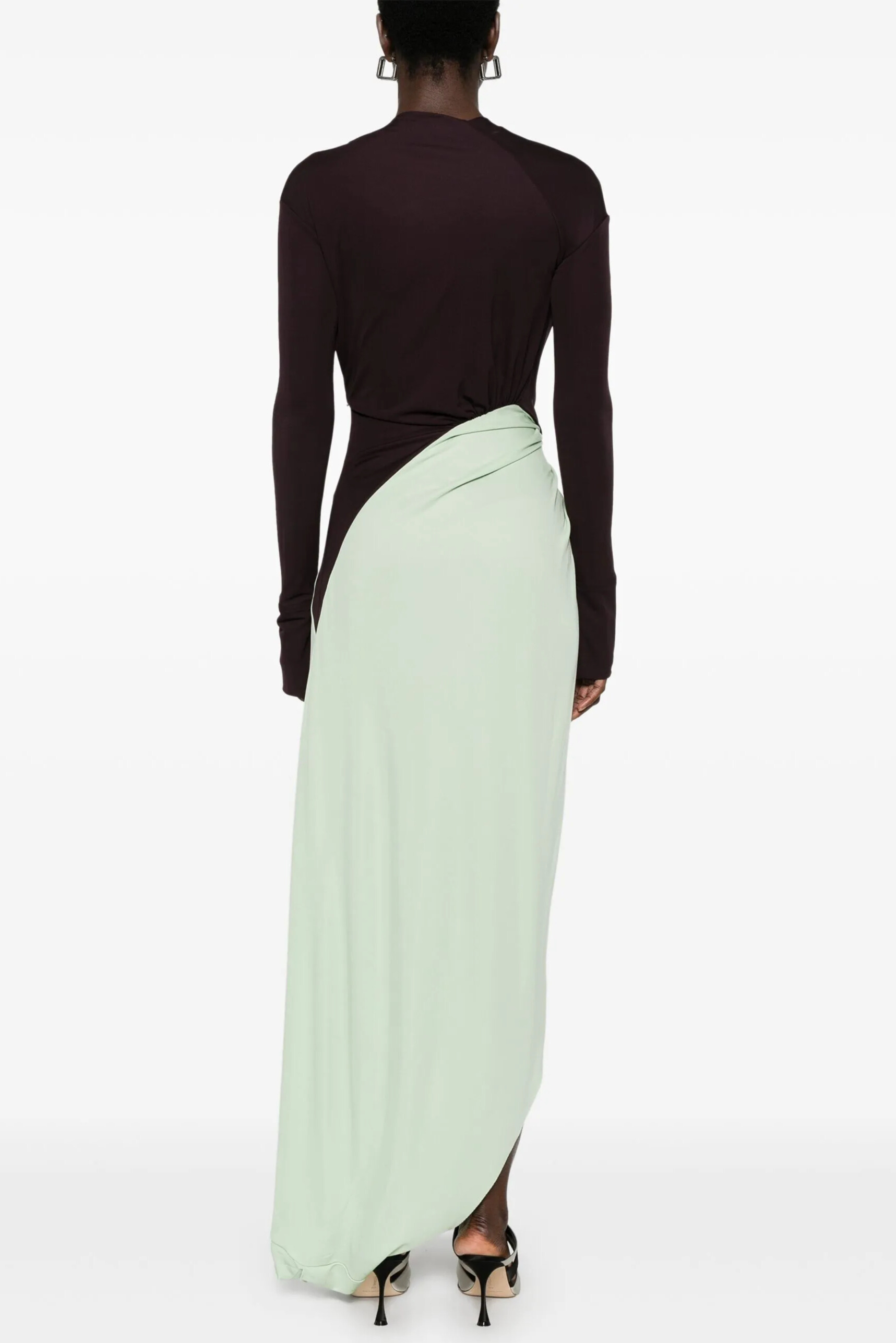 Sylvan Plunge Neck Colorblock Twisted Draped Maxi Dress