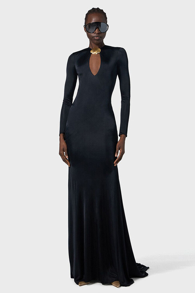 Darcie Long Sleeve Cutout Glitter Maxi Dress In Black