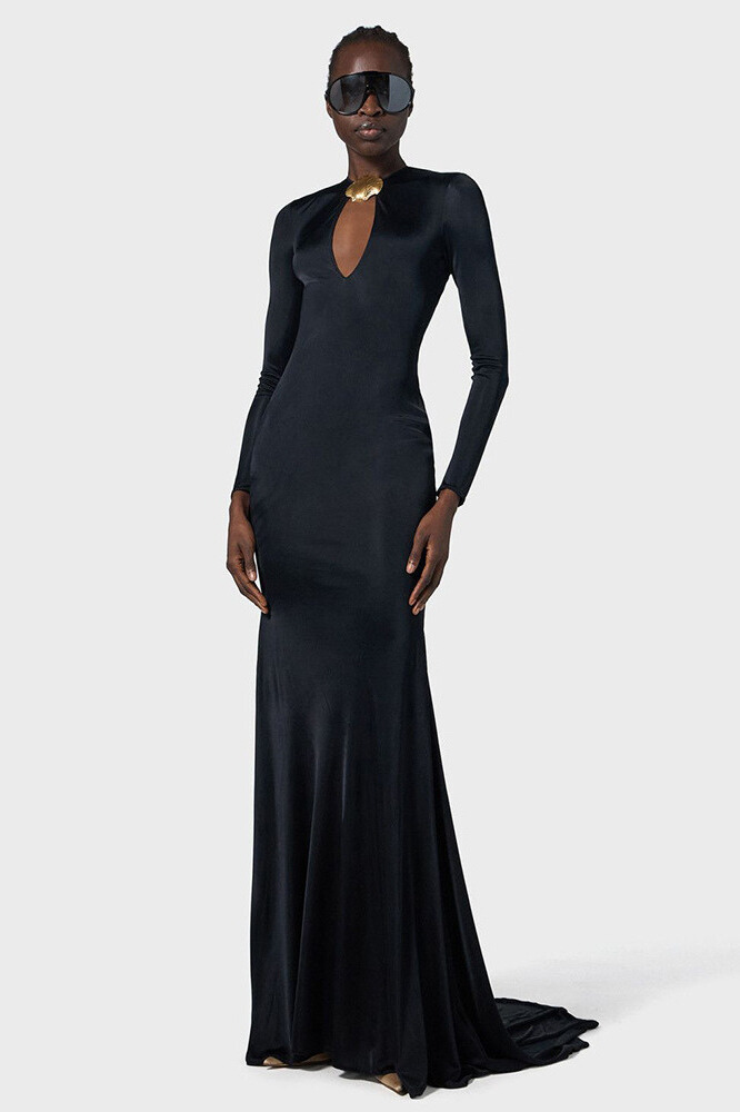 Darcie Long Sleeve Cutout Glitter Maxi Dress In Black