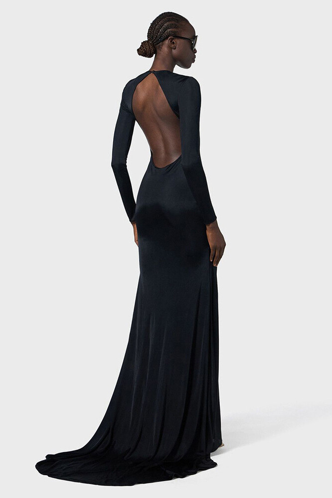 Darcie Long Sleeve Cutout Glitter Maxi Dress In Black