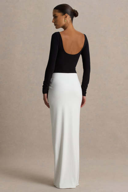 Fenna Long Sleeve Ruched Colorblock Maxi Dress