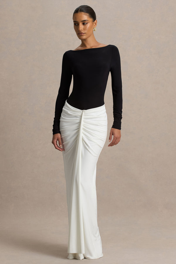 Fenna Long Sleeve Ruched Colorblock Maxi Dress