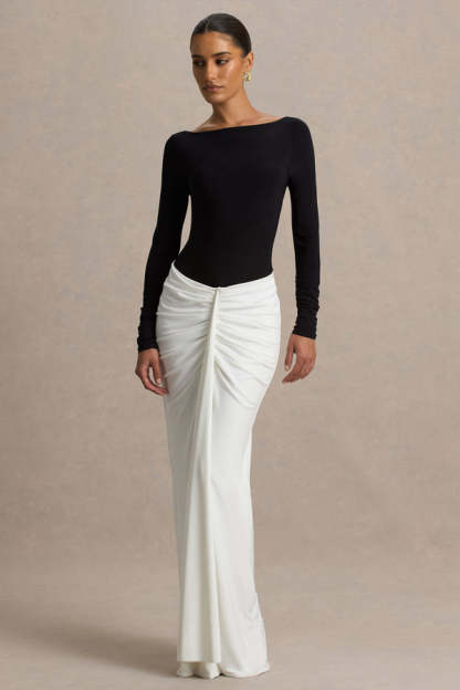Fenna Long Sleeve Ruched Colorblock Maxi Dress