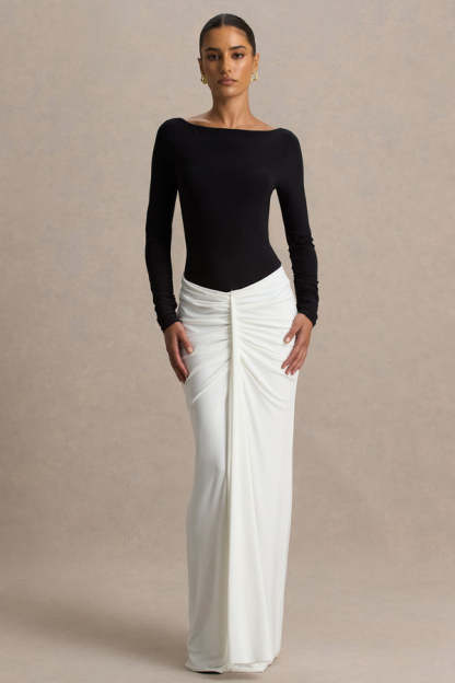 Fenna Long Sleeve Ruched Colorblock Maxi Dress