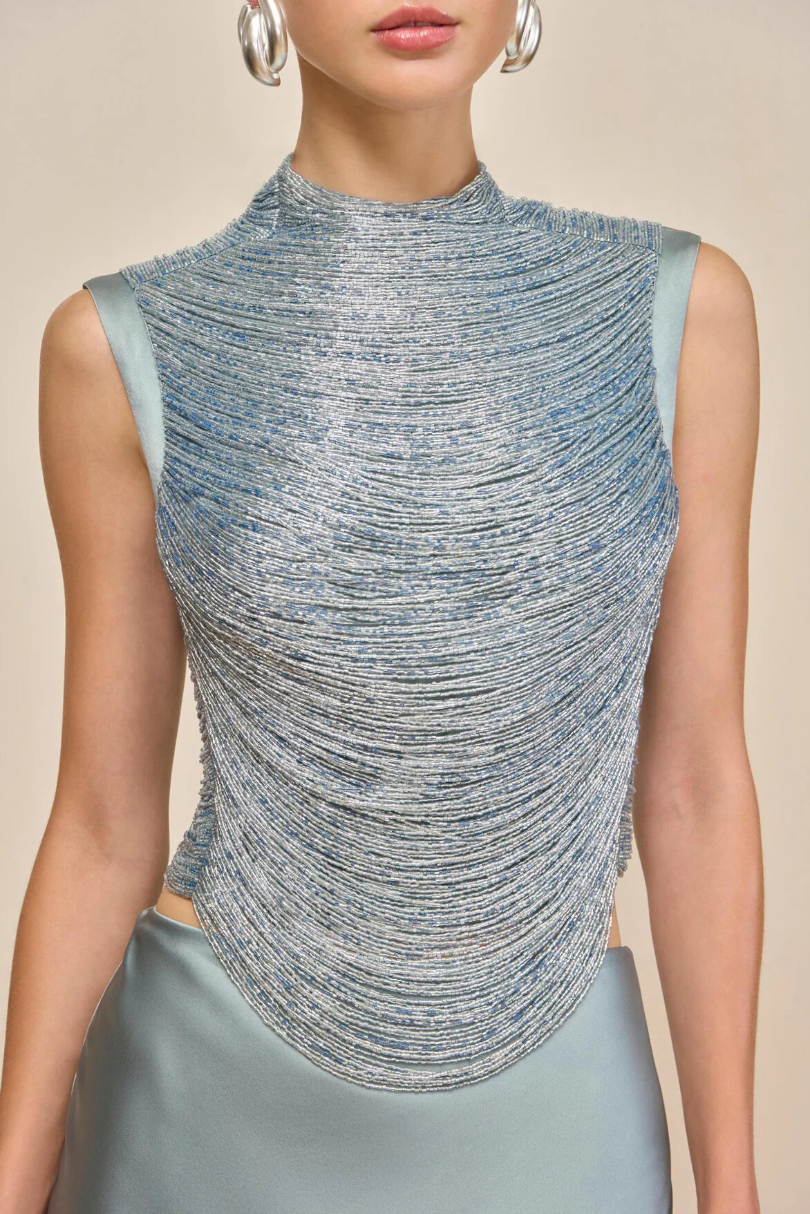 Elijah Sleeveless Fringe Glitter Skirt Set In Baby Blue