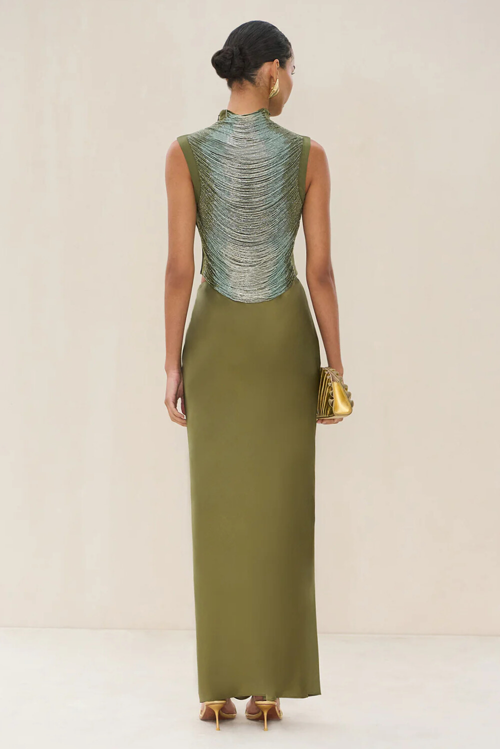 Elijah Sleeveless Fringe Glitter Skirt Set In Green