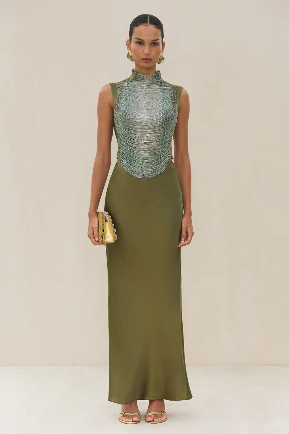 Elijah Sleeveless Fringe Glitter Skirt Set In Green