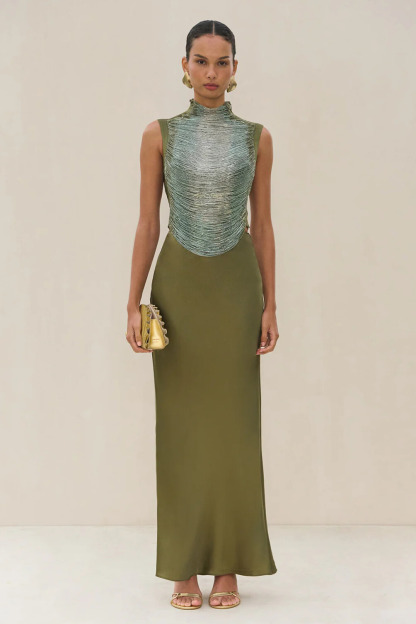 Elijah Sleeveless Fringe Glitter Skirt Set In Green