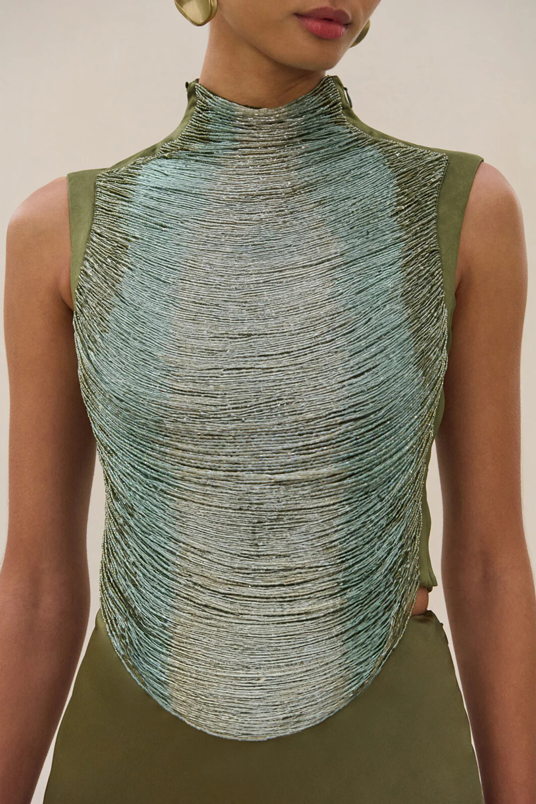 Elijah Sleeveless Fringe Glitter Skirt Set In Green