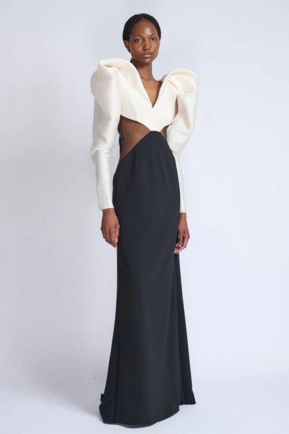 Aubree Deconstruct V Neck Cutout Colorblock Maxi Dress