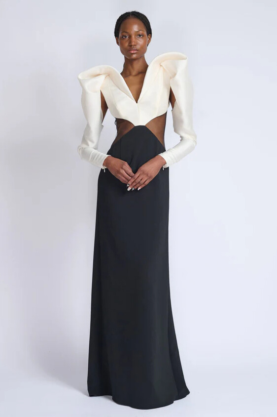 Aubree Deconstruct V Neck Cutout Colorblock Maxi Dress
