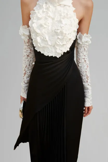 Liola Halterneck Flower Pleated Maxi Dress