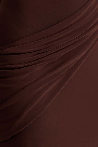 Hannal Asymmetric Cape Sleeve Maxi Dress In Brown