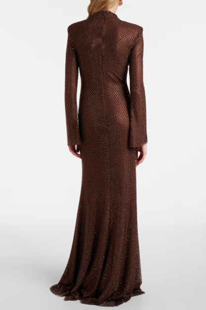 Dipali High Neck Rhinestone Maxi Dress In Wine