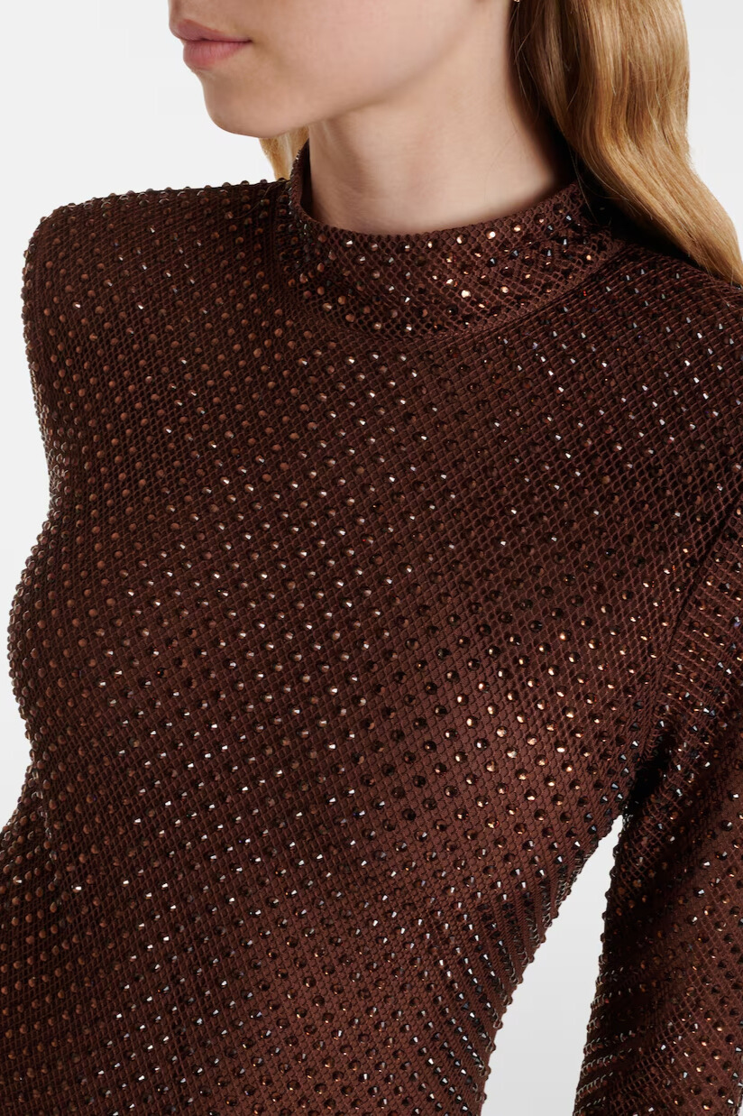 Dipali High Neck Rhinestone Maxi Dress In Wine