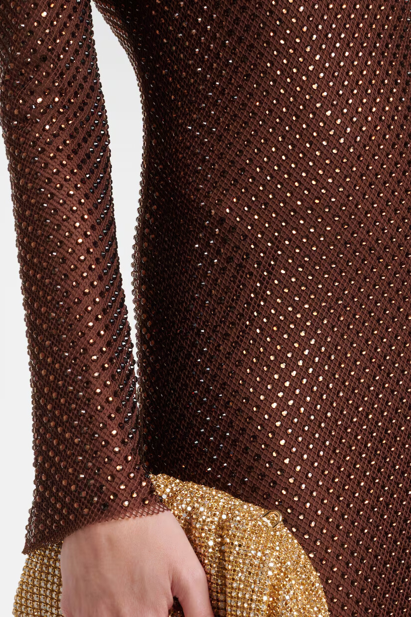 Dipali High Neck Rhinestone Maxi Dress In Wine