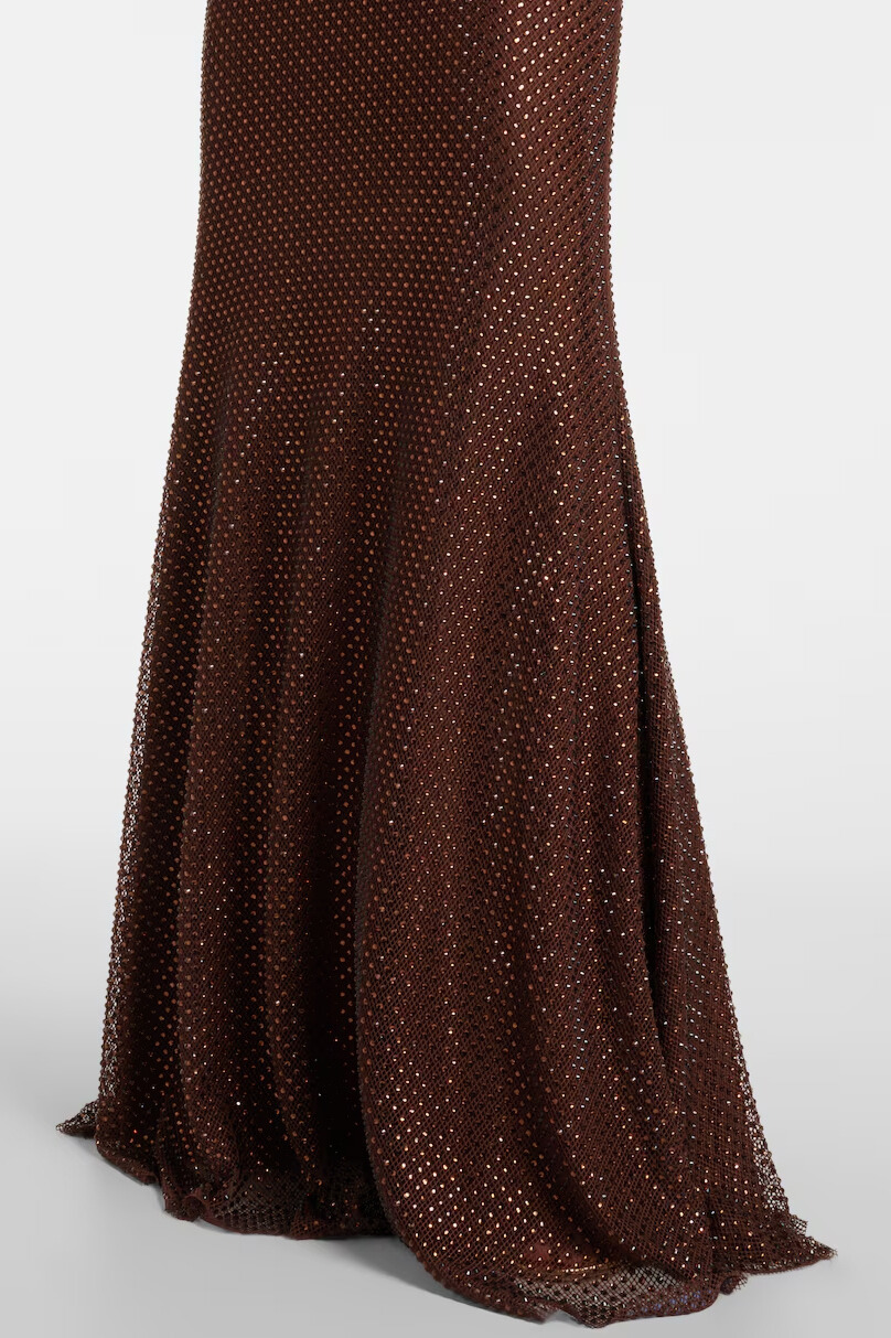Dipali High Neck Rhinestone Maxi Dress In Wine
