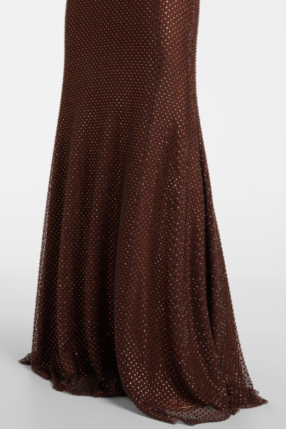 Dipali High Neck Rhinestone Maxi Dress In Wine