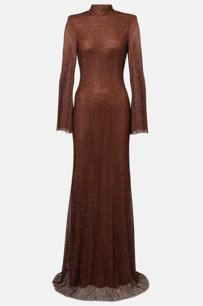 Dipali High Neck Rhinestone Maxi Dress In Wine