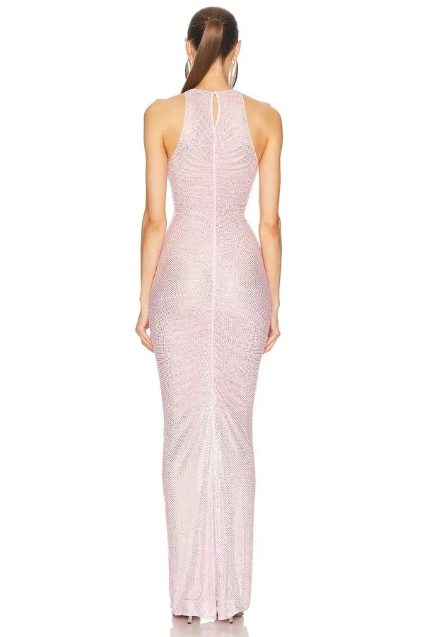 Anemone Sleeveless Rhinestone Ruched Maxi Dress In Pink