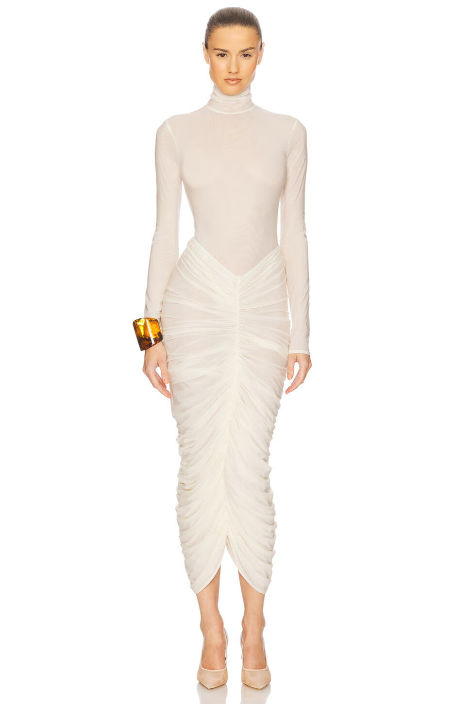 Ottoline High Neck Long Sleeve Ruched Midi Dress