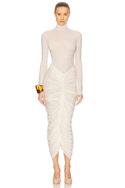 Ottoline High Neck Long Sleeve Ruched Midi Dress