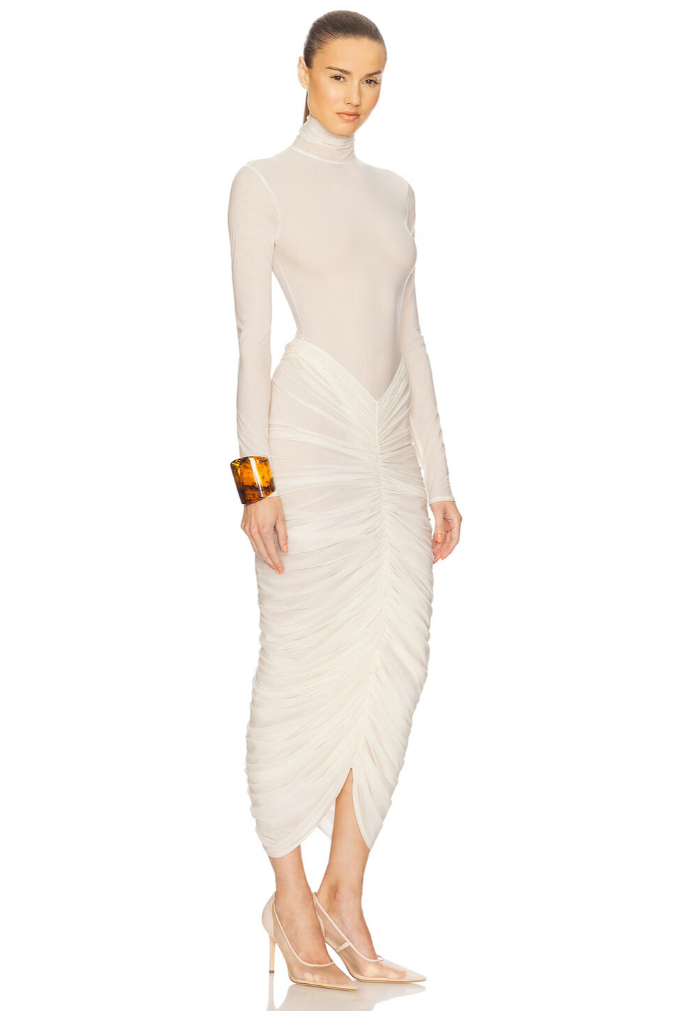 Ottoline High Neck Long Sleeve Ruched Midi Dress