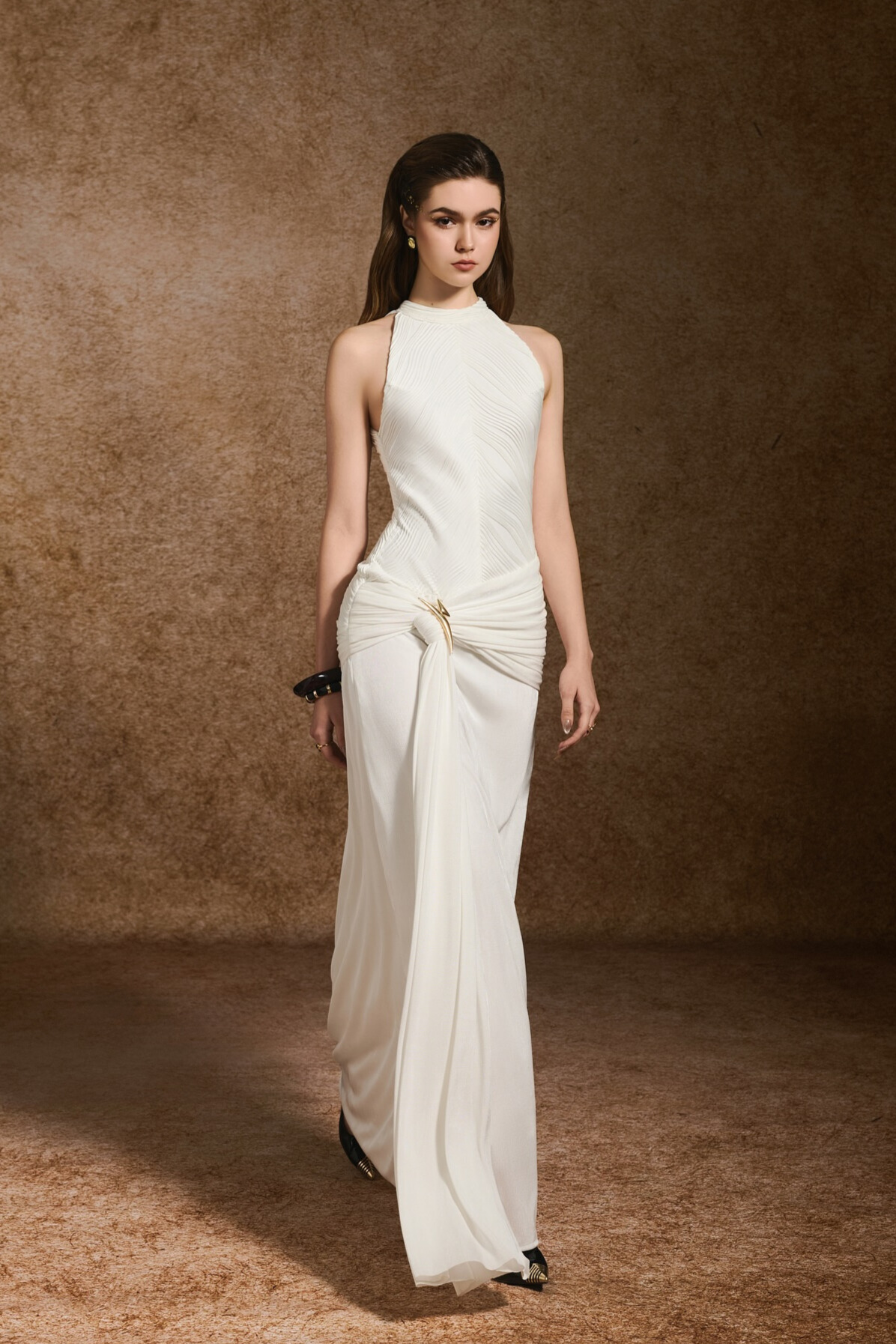 Renay Halterneck Twisted Maxi Dress In White