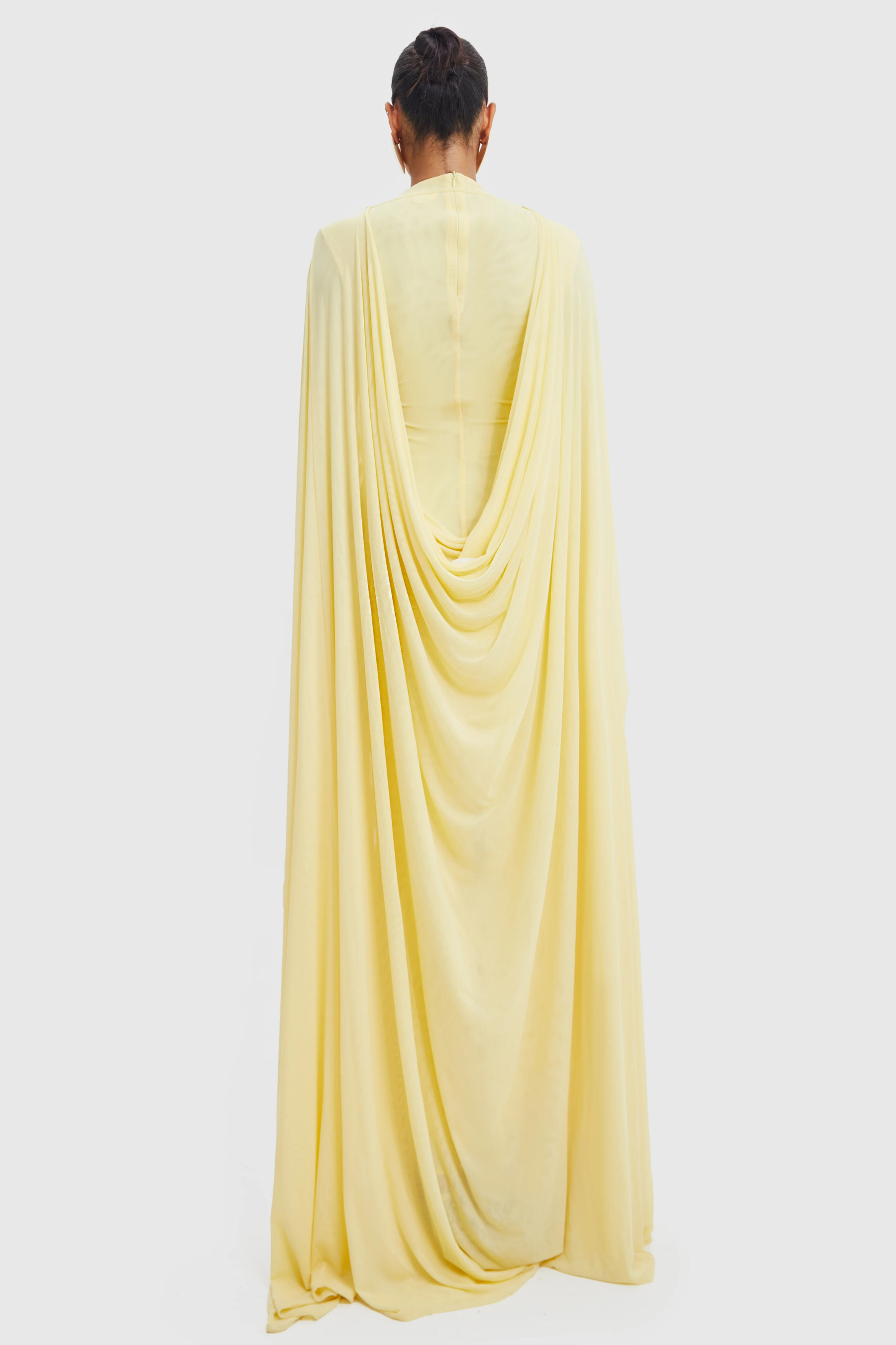 Sira Cape Sleeve Draped Maxi Dress In Butter Yellow