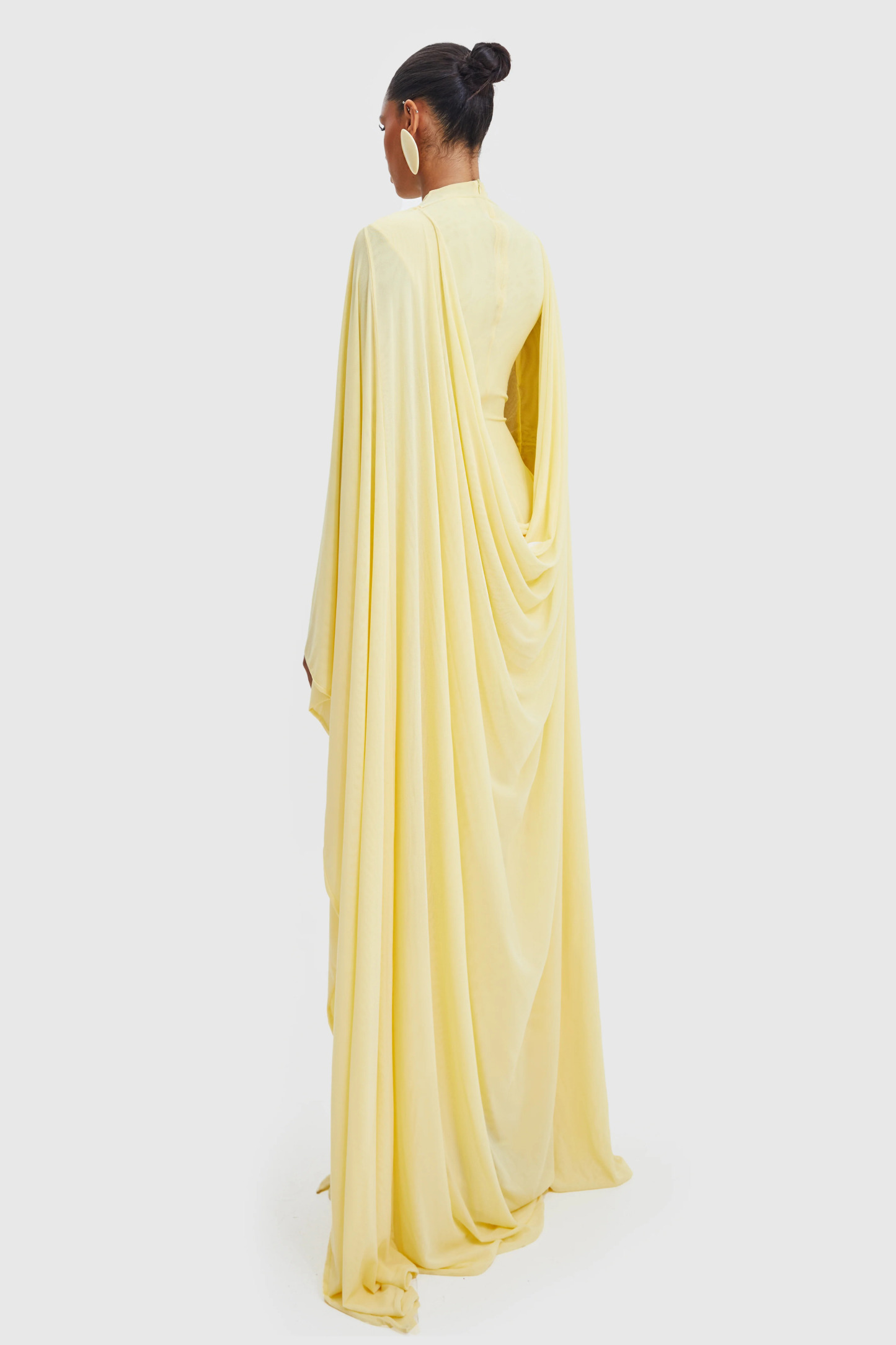 Sira Cape Sleeve Draped Maxi Dress In Butter Yellow