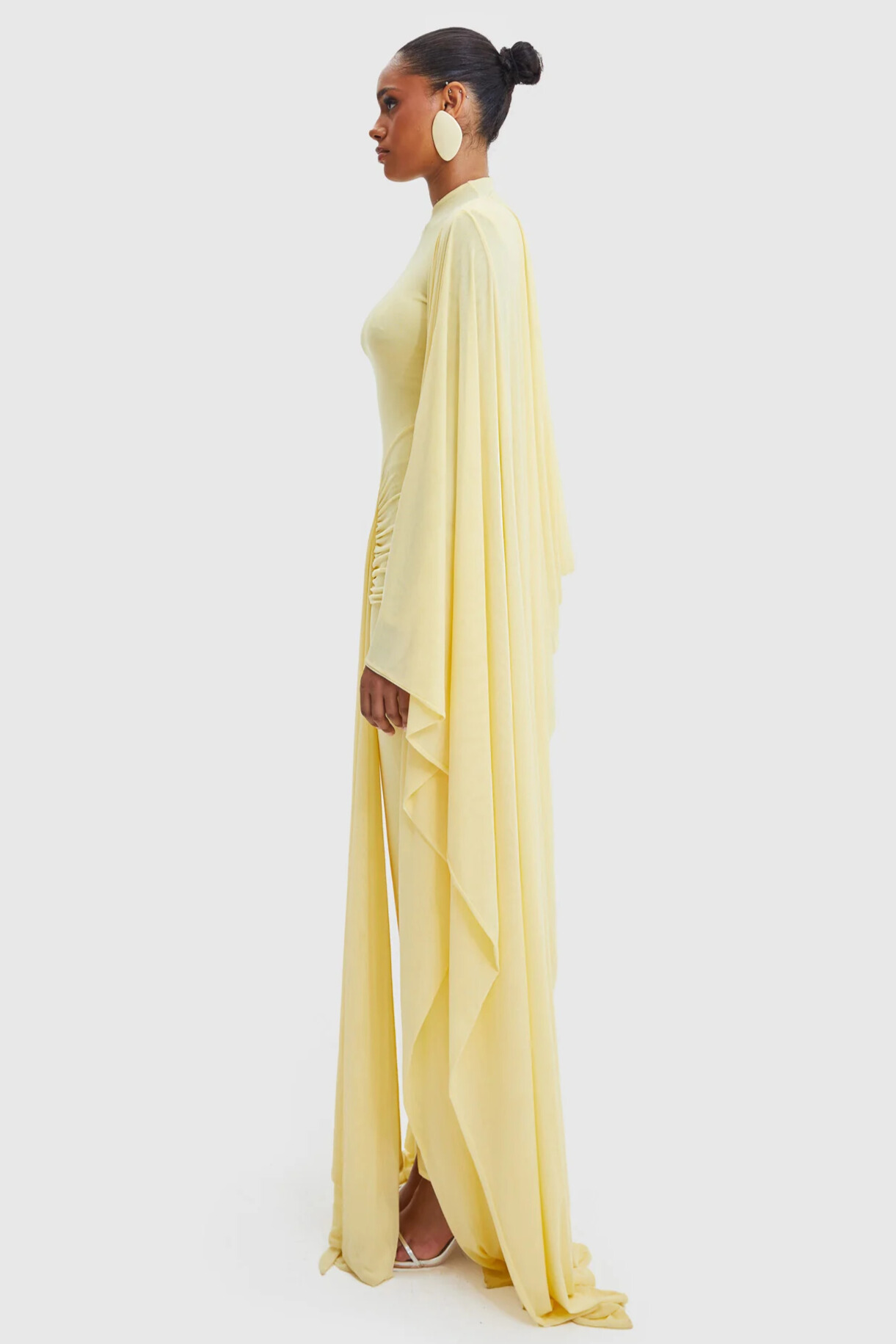 Sira Cape Sleeve Draped Maxi Dress In Butter Yellow