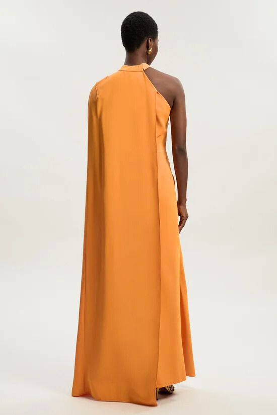 Serine One Shoulder Cape Sleeve Split Maxi Dress In Orange