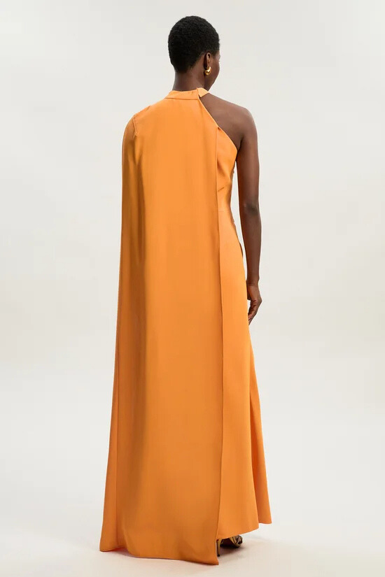 Serine One Shoulder Cape Sleeve Split Maxi Dress In Orange