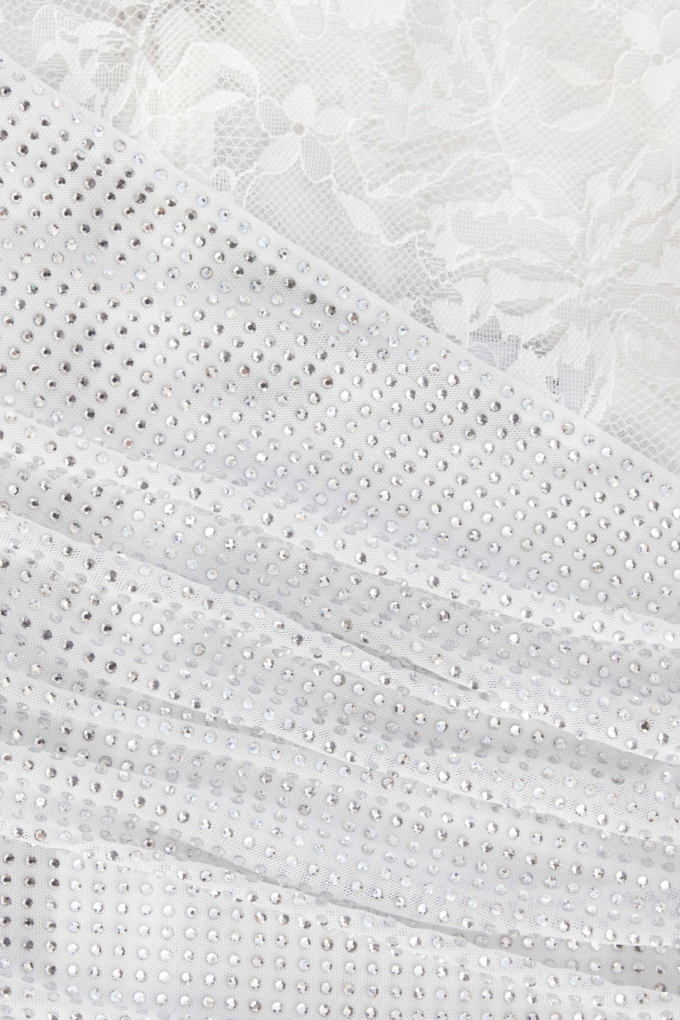 Moriah Rhinestone Lace Sleeve Split Maxi Dress In White