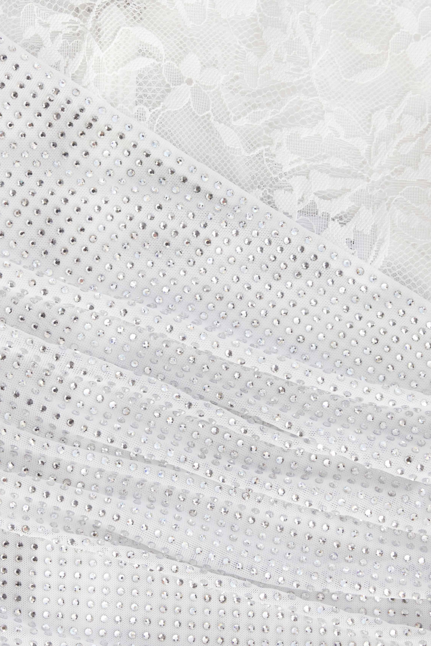 Moriah Rhinestone Lace Sleeve Split Maxi Dress In White