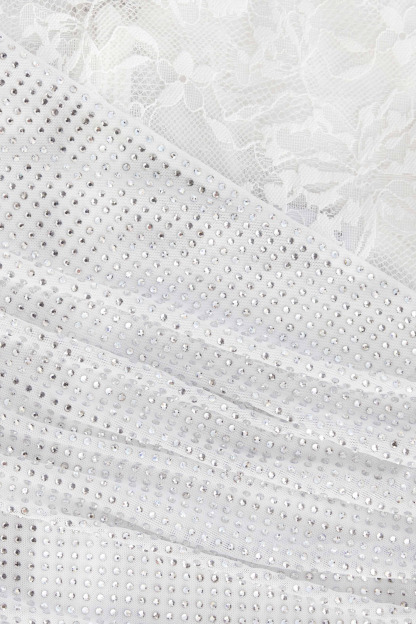 Moriah Rhinestone Lace Sleeve Split Maxi Dress In White