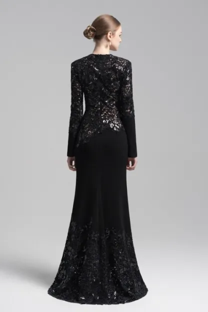 Serini Embroidered Sequin Lace Maxi Dress In Black