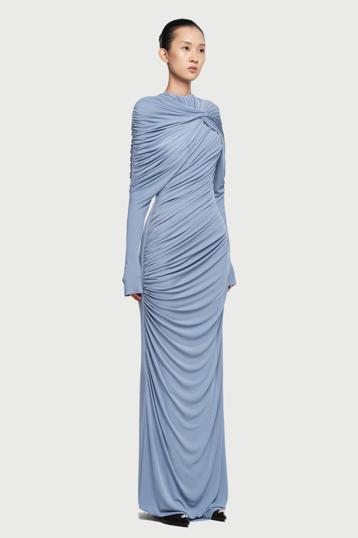 Lizane Ruched Twisted Draped Maxi Dress In Blue